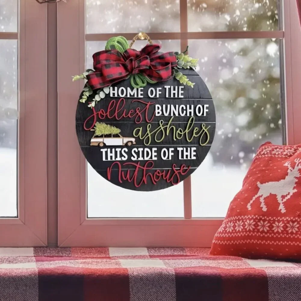 3D Crazy Christmas Holiday Funny Door Hanger Wreath - 11.8